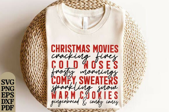 Christmas Words Png Svg, Winter List Png Graphics for T-Shirt Designs