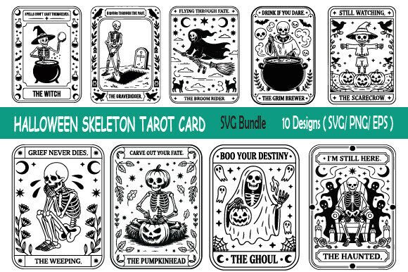 Halloween Skeleton Tarot Card – SVG PNG for Graphics and Illustrations